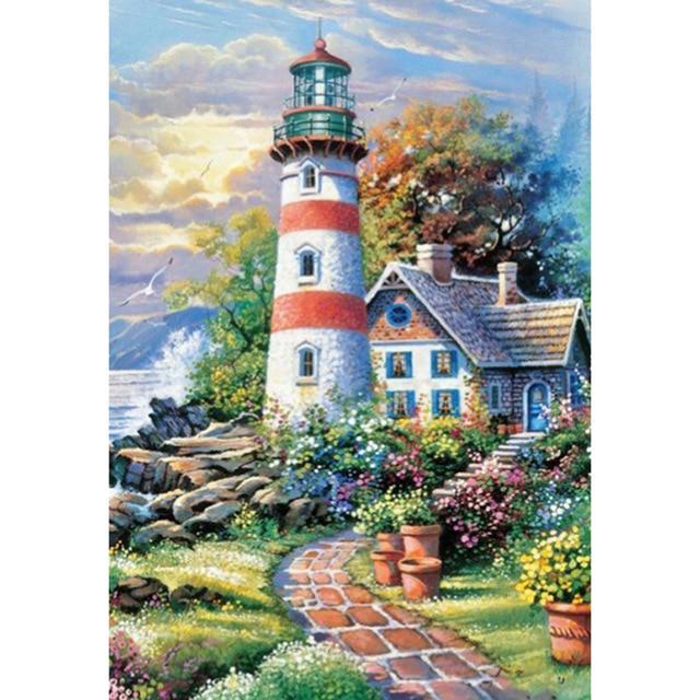 DIY 5D Diamond Painting House Diamond Embroidery Cross Stitch Landscape Lake Full Round Dril
