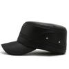 New flat top hat men's casual leather hat winter cotton warm and cold military hat men's ear protection hat