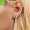 Blue-Green Starfish Threaded Stud Earrings, Summer Small Fresh S925 Sterling Silver Star Stud Earrings.