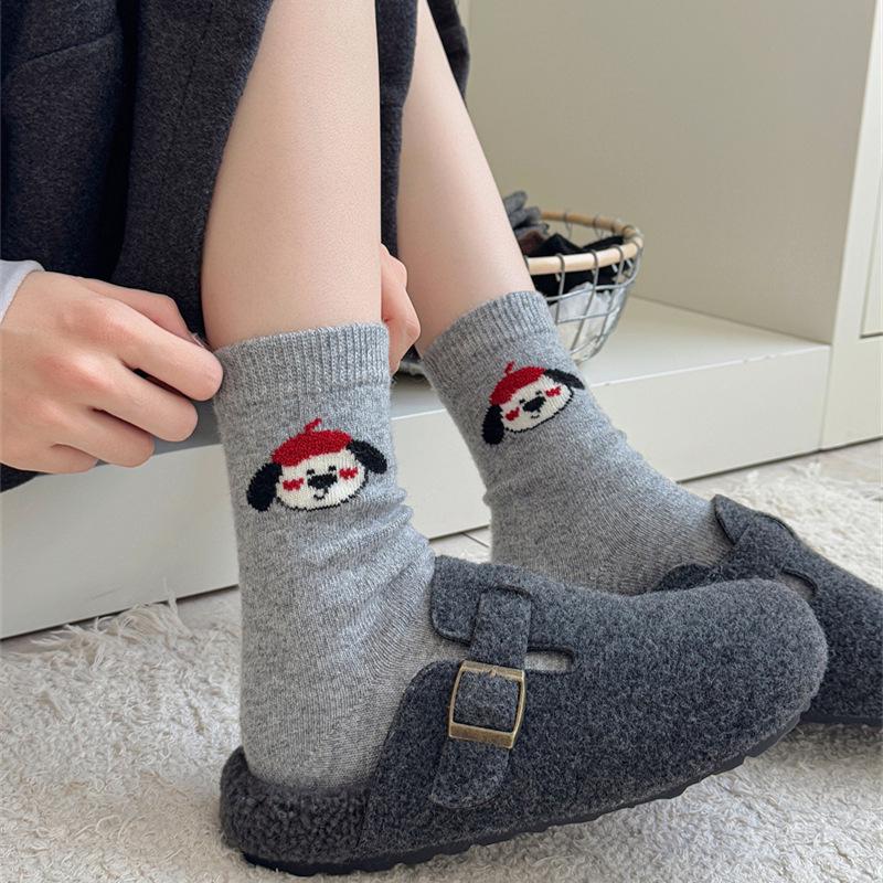 Socks Girls Cute Puppy Wool Socks Stacked Socks Girls Cartoon Thickened Warm Medium Socks Socks