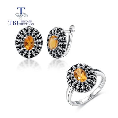 Nuovo arrivo!Set di gioielli in citrino giallo dorato dal design elegante gioielli in argento sterling 925 per donne, moglie, bel regalo
