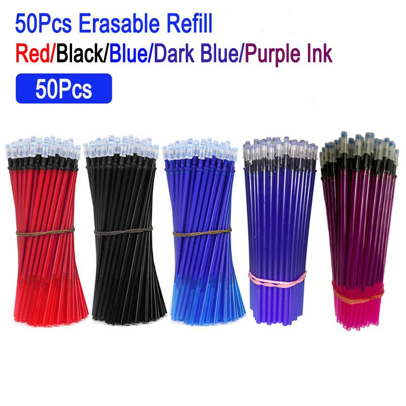 

50Pcs/Set 0.5mm Erasable Gel Pen Refill Rods Blue Red Ink Office School Writing Stationery Accessory Replacement Washable Handle