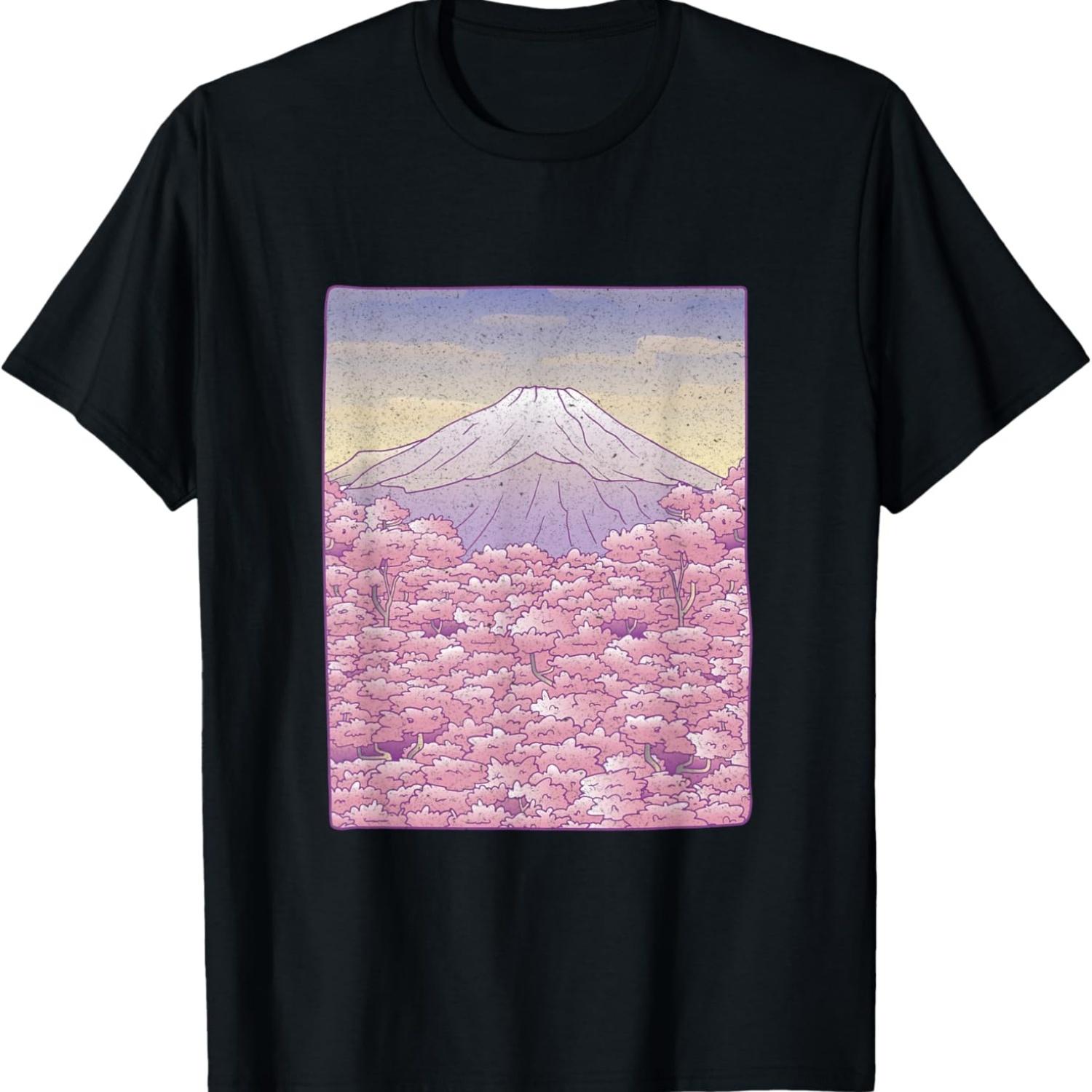 Mount Fuji Sakura Cherry Blossoms T-Shirt S чёрный