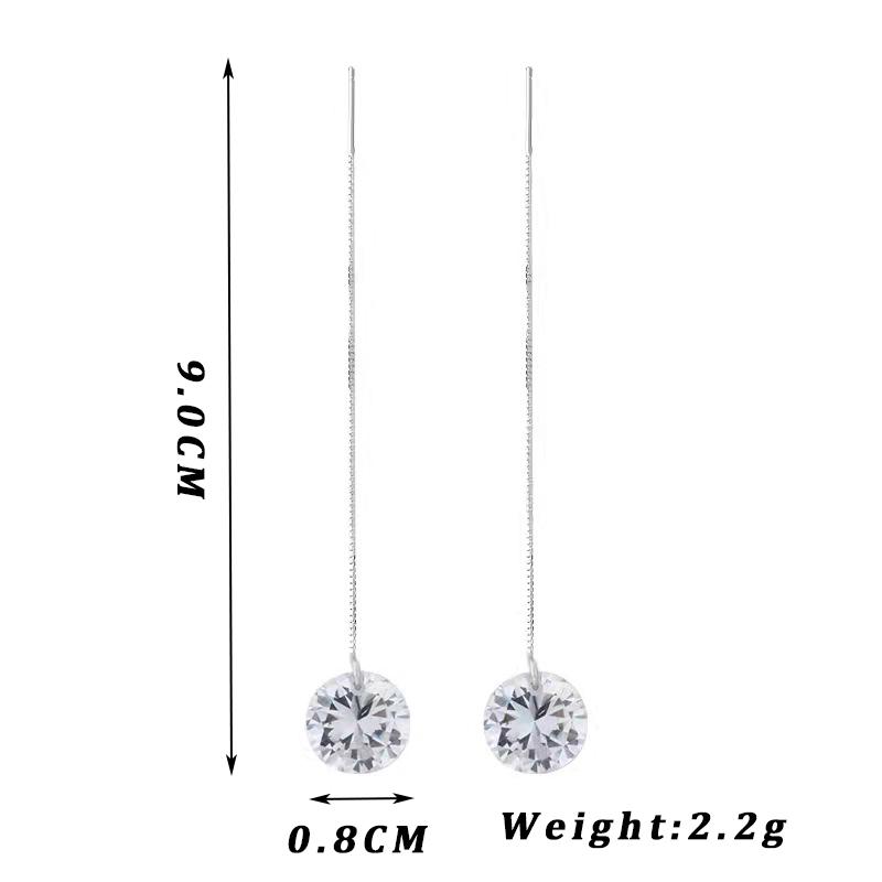 Long Ear Line Drop Earrings for Women Fashion Round Crystal Dangle Earrings Korean Sweet Temperament Jewelry Accessories