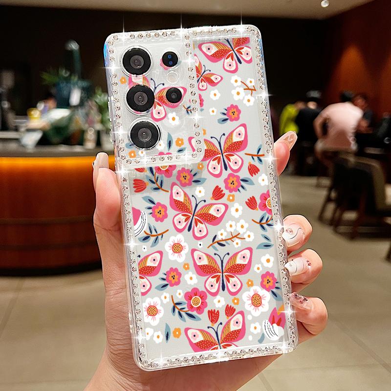 

Чехол с узором «Цветы и бабочки» и стразами для Samsung Galaxy S25 Ultra S24 Plus S22 S23 S21 FE A14 A15 A16 A25 A26 A34 A35 A36 A54 A55 A56 5G Capa Funda Samsung A15 5G прозрачный