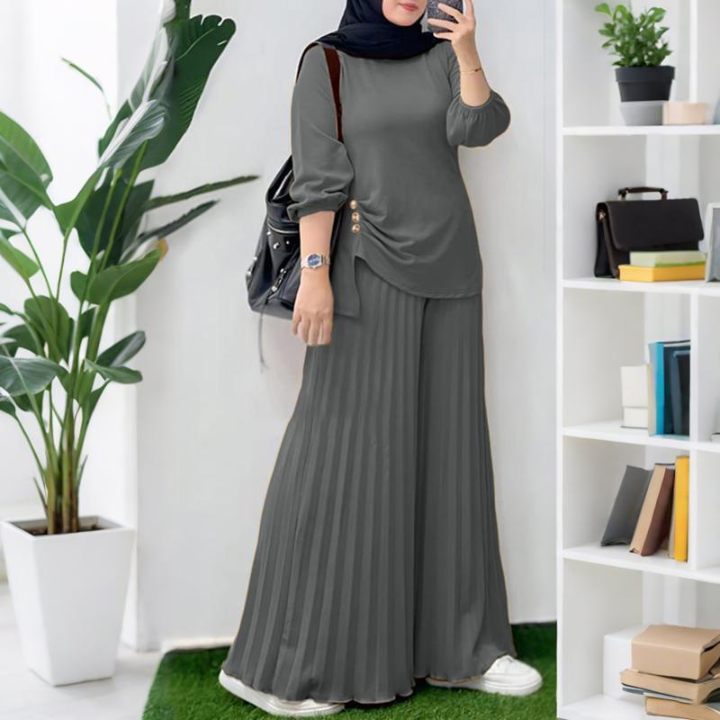 

ZANZEA Женская блузка с длинным рукавом и брюки с широкими штанинами Повседневные комплекты-двойки 5XL