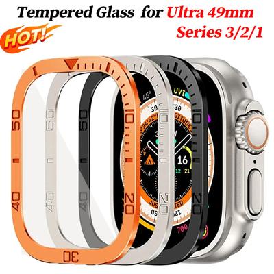 Displayschutz für Apple Watch Ultra 3 2 1 49mm Hülle Zubehör Metallabdeckung Rahmen+Gehärtetes Glas für iWatch Ultra Lünettenring
