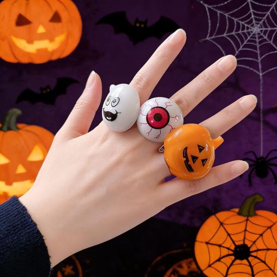 Halloween LED Rings, Light Up Finger Rings Toy for Kids Adults, Spooky Pumpkin Ghost Eyeball Luminous Rings for Party Favors Treats Goodie Bag Filler