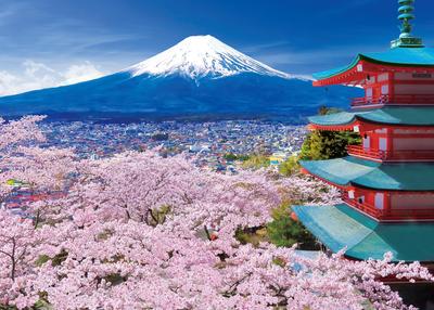 Epoch Jigsaw Spring Breeze On Fuji and the Pagoda Yamanashi 500-piece Puzzle Mt. Five-Story - (38x53cm)