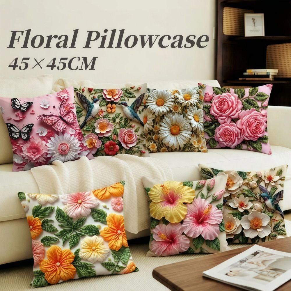 2D Floral Flowers Patters Pillowcase 45x45cm Butterfly Sofa Cushion Cover Lifelike Sunflower Pillow Cloth Cover Sofa Decor