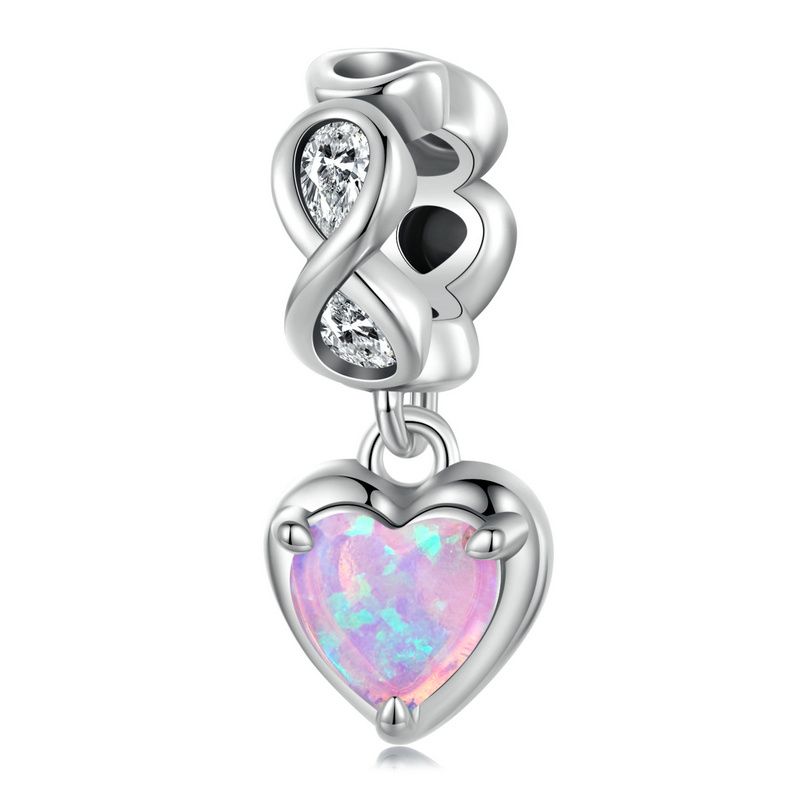 WOSTU 925 Silver Pink Love Heart Charms Bead Infinite Love Pendant Fit Bracelet Valentine Jewelry Mother's Day Gift