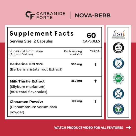 Carbamide Forte Berberis Berberine 95% with Milk Thistle & Cinnamon | Berberine Capsules 500 Mg | Berberine Supplements | 60 Veg Capsule