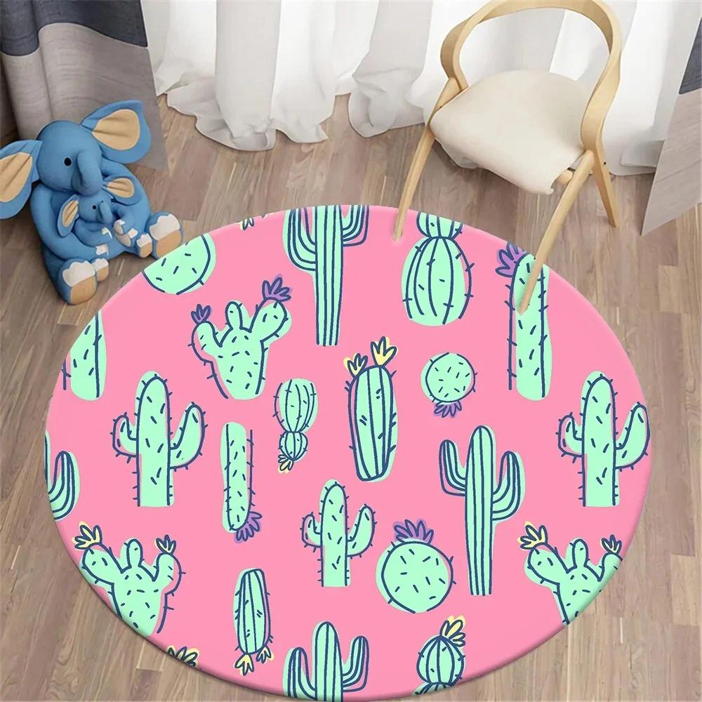 Watercolor Desert Cactus Floral Round Carpet Tropical Plants Round Rugs Floor Mat Living Room Bedroom Dorm Home Decor Chair Mat