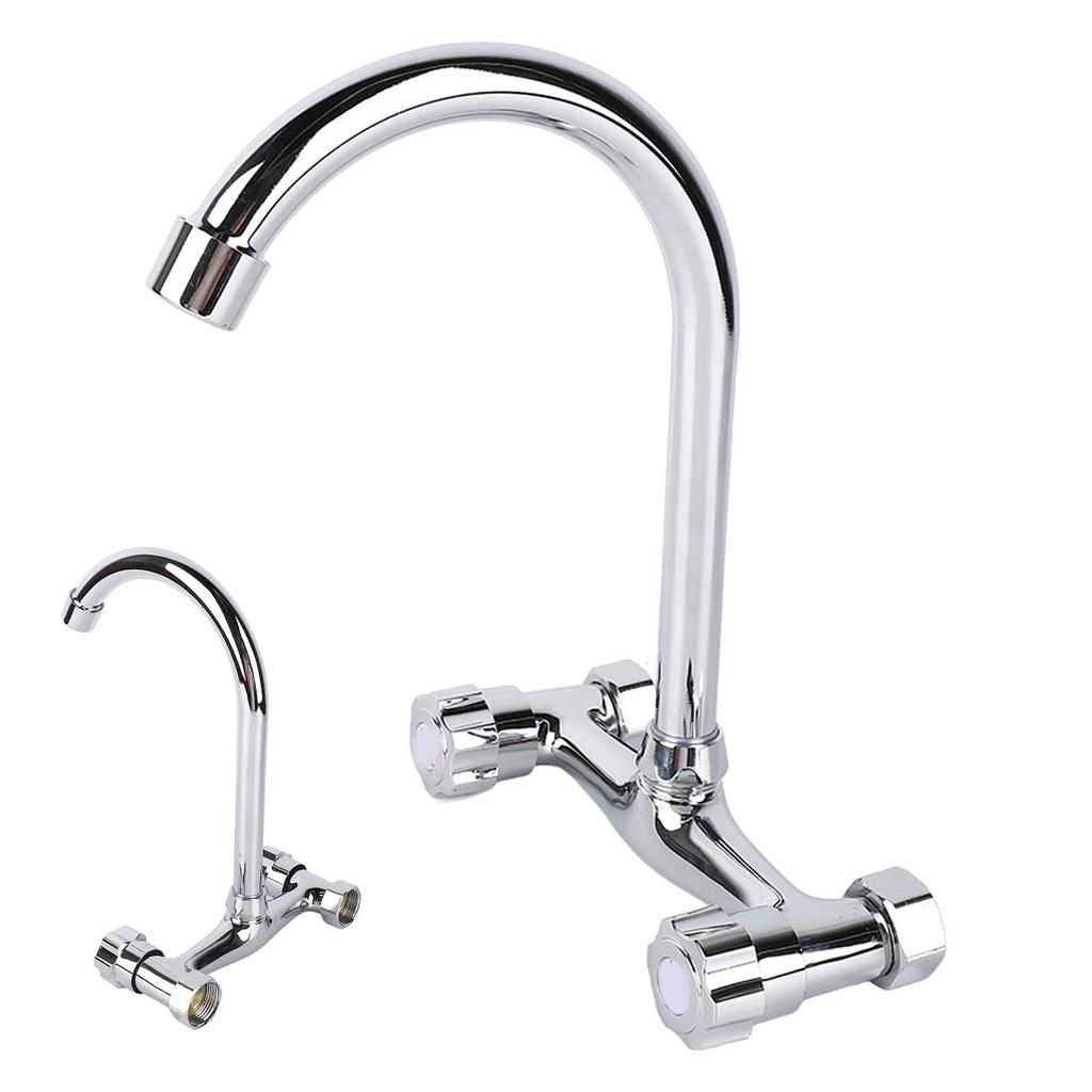 Wall Mount Kitchen Stainless Steel Smooth Surface 2 Handles Faucet Kitchen Faucet for Home