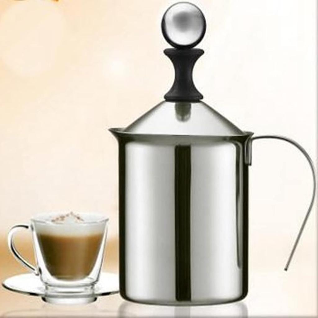 Foam Maker, Stainless Steel Manual Milk Frother, Manual Operated Milk Foam Maker, with Double Froth Screen, for Cappuccino Coffee Latte Hot Chocolate