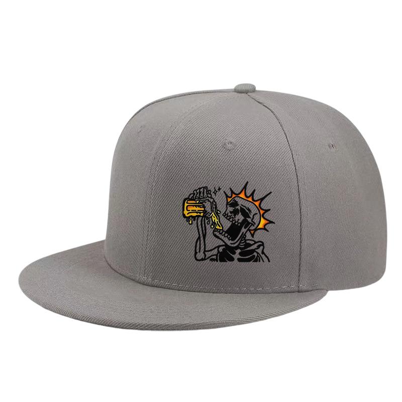 Skeleton Drinking Beer Snapback Cap Polyester Flat Brim Hat Casual Cool Graphic Baseball Cap Unisex Adult