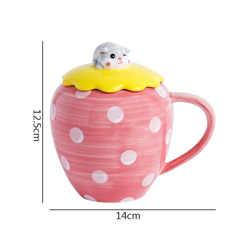 Creative Strawberry Shaped Ceramic Mug Cute Coffee Mug with Lid Afternoon Tea Milk Cup Juice Cup Beverage Cups Home Water Cup
