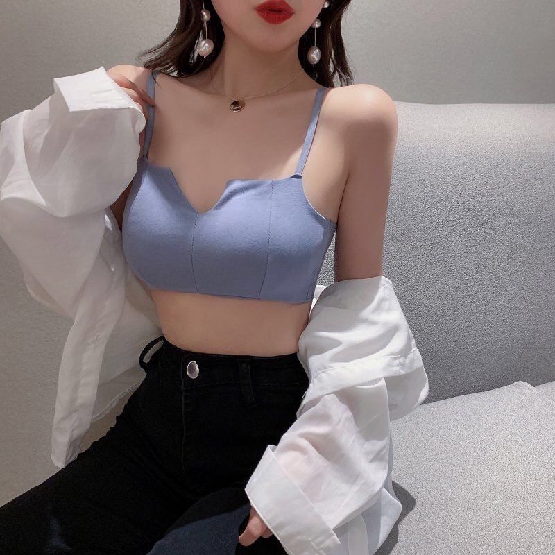 Backless Student Korean Style Women's Bra Wire-Free Thin Push-Up Sports Bra Camisole Spaghetti Strap Tank Top Underwear