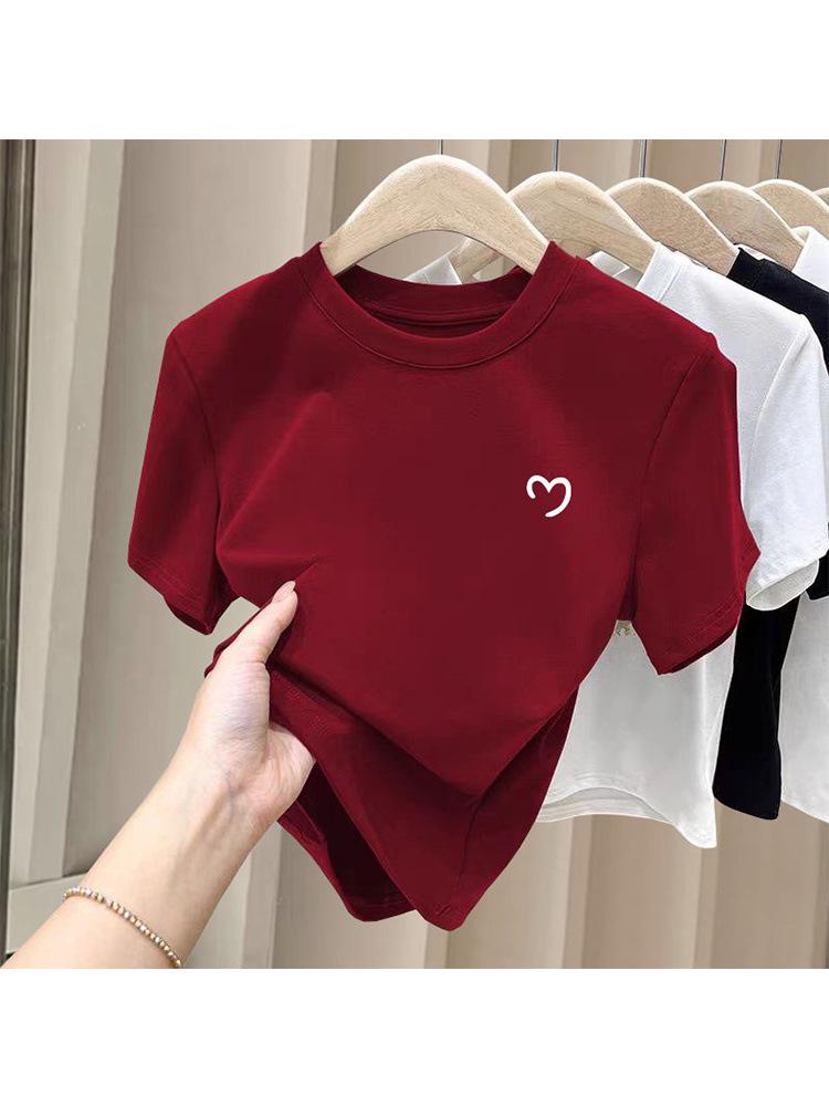 Women's Coffee Short-Sleeve Brushed Cotton T-Shirt - Versatile Simple Fashion for Spring, Summer, Autumn 2026