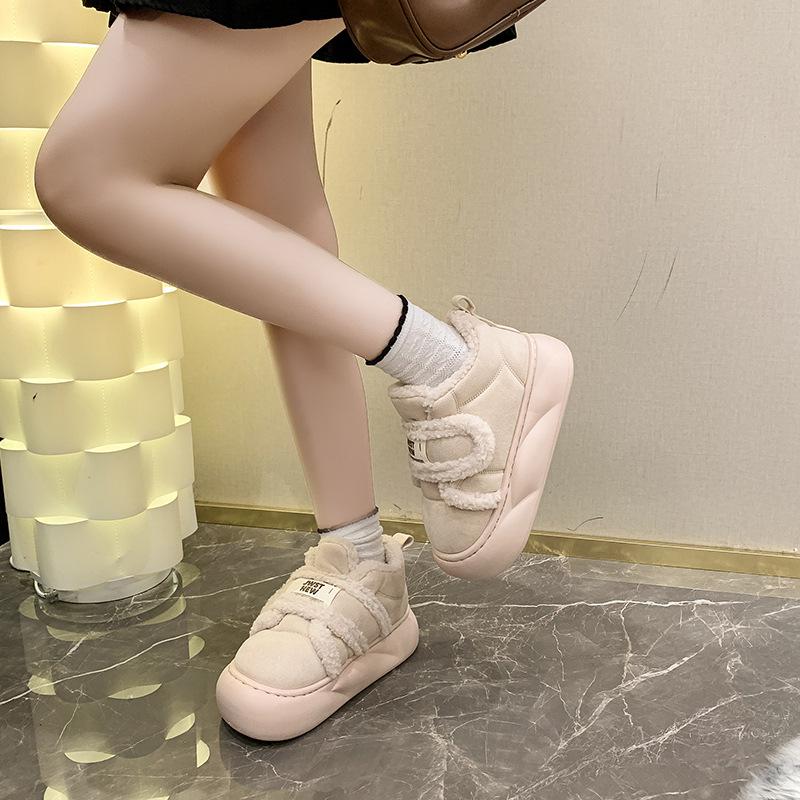 Fleece Warm Thick-soled Snow Boots for Women's New Winter Wear Versatile and Heightening Soft-soled Cotton Shoes