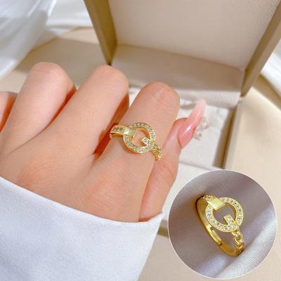 Echte Goldkette G-förmiger Voll-Diamantring Öffnung Verstellbar Einfacher Schmuck Japanischer Ring Partnerring