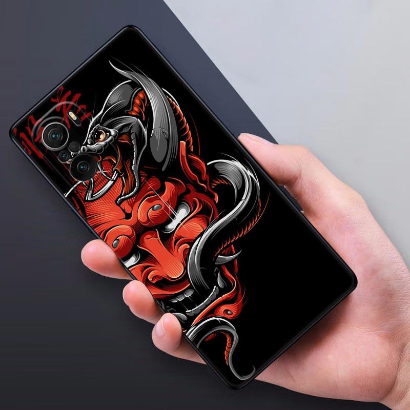 Samurai Oni Mask Tattoo Dragon Art Poco X3 NFC Case For Xiaomi POCO F3 F4 F5 Pro X3 X4 Pro 5G GT X5 M3 M4 M5 C51 C55 Phone Cover