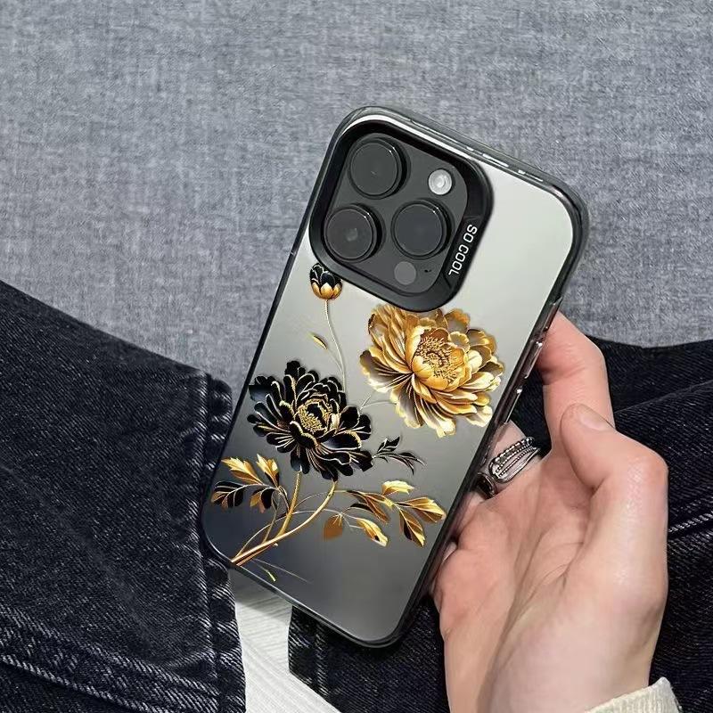 Black gold flower is suitable for Apple 17Pro new mobile phone case iPhone16Pro beautiful 15 advanced 14Promax