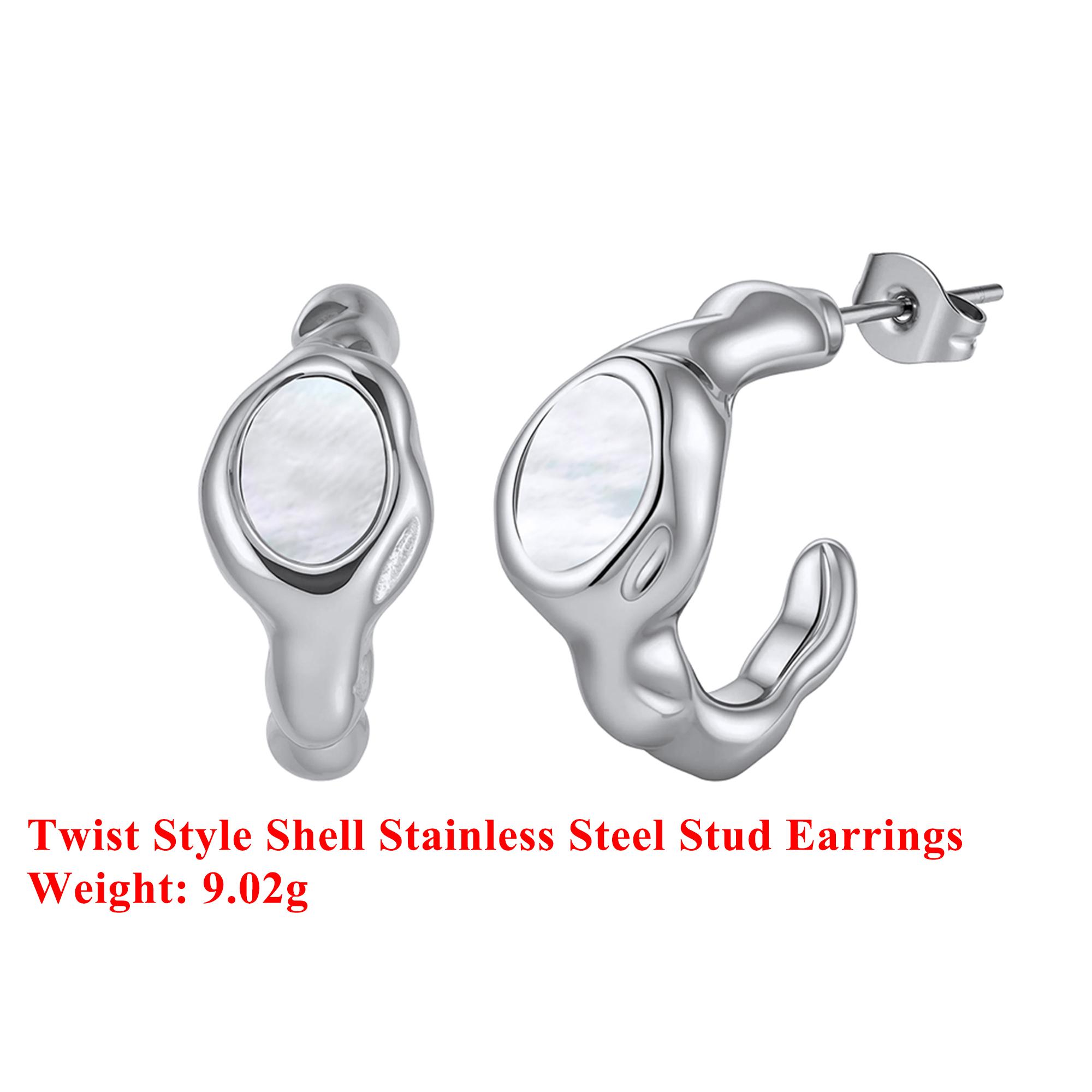 

Effie Queen Stainless Steel 18k Gold Twist Style Shell Stud Earrings Natural Jewelry for Women Summer Beach Ear Accessory STME07