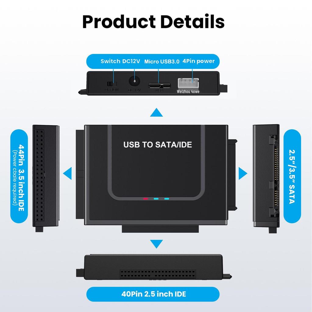 USB 3.0 to IDE/SATA Hard Drive Converter - Multifunctional Cable for 2.5"/3.5" Drives