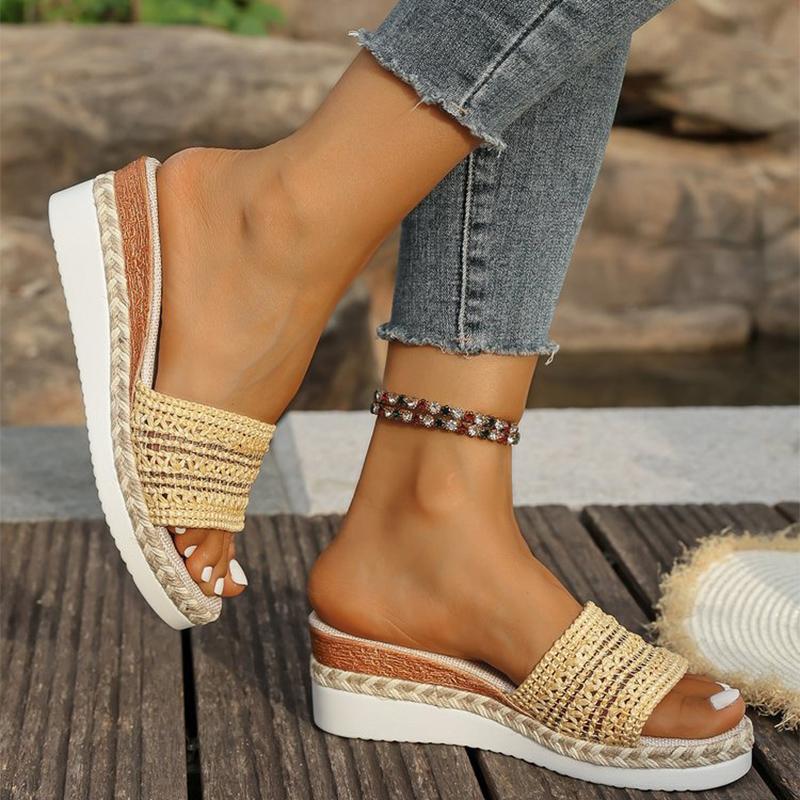 Fashion Summer Beach Pull On Wedge Slippers Women 2025 Mesh Platform Slippers for Women Solid Plus Size Woman Slides