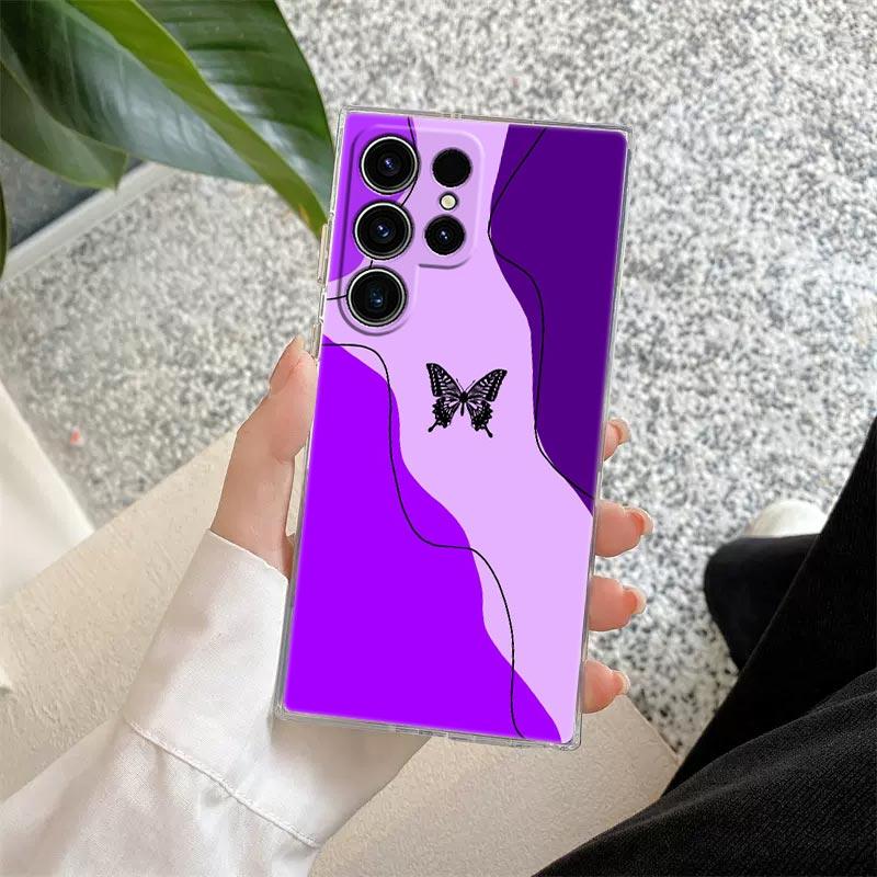 Beauty Pink Butterfly Phone Case S25Ultra For Samsung Galaxy S25 S24 S23 S21 Ultra S20 FE S22 Plus A35 A55 5G Case Clear Cover