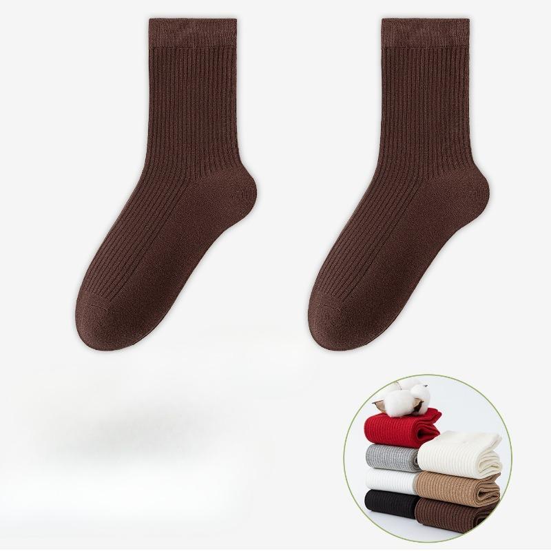 

Женские весенне-осенние простые универсальные однотонные вертикальные антибактериальные хлопковые носки, предотвращающие появление запаха 1 pair глубокая кофе