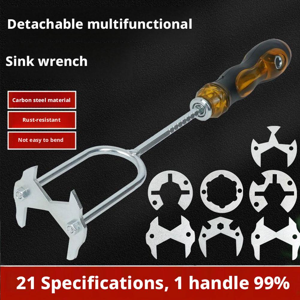 Spülbecken-Abflussrohrschlüssel Multifunktionales Sanitärwerkzeug Mit Wechselköpfen Wasserhahn-Installateur & Enge Platzverhältnisse Schlüssel Für Zuhause U A4V8