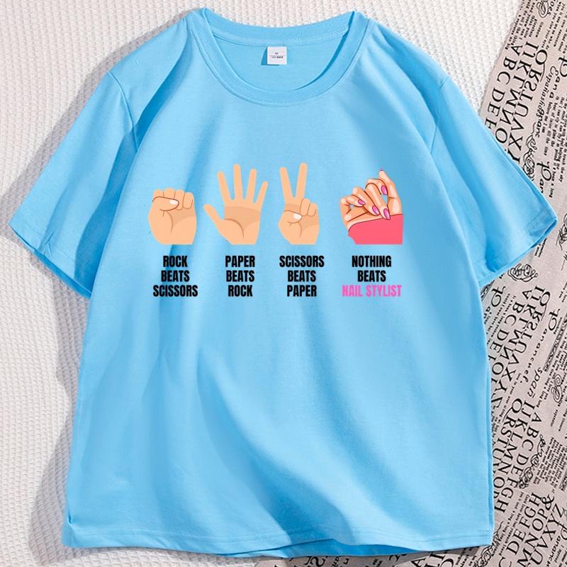 

Scissors Rock Paper Nail Stylist T Shirt for Men Women Loose Short Sleeve Streetwear Casual Round Neck Printed Tees 4XL