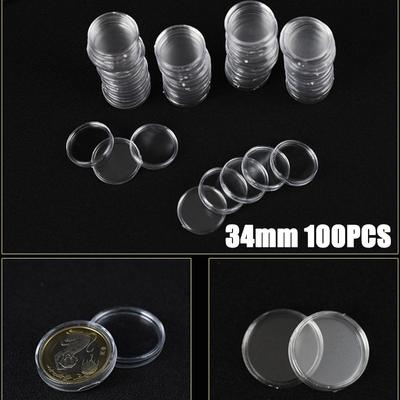 100 Stück Runde Münzkapseln, Transparente Plastikkapselhalter, 34 mm Innendurchmesser, Bewahren und Präsentieren Sie Ihre Sammlung