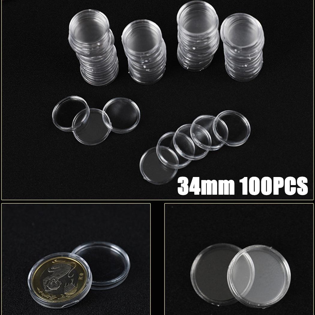 Bulk 100 Transparent Plastic Coin Capsules 34mm Round Storage Holders Suitable for Commemorative Coin Collections China Mainland