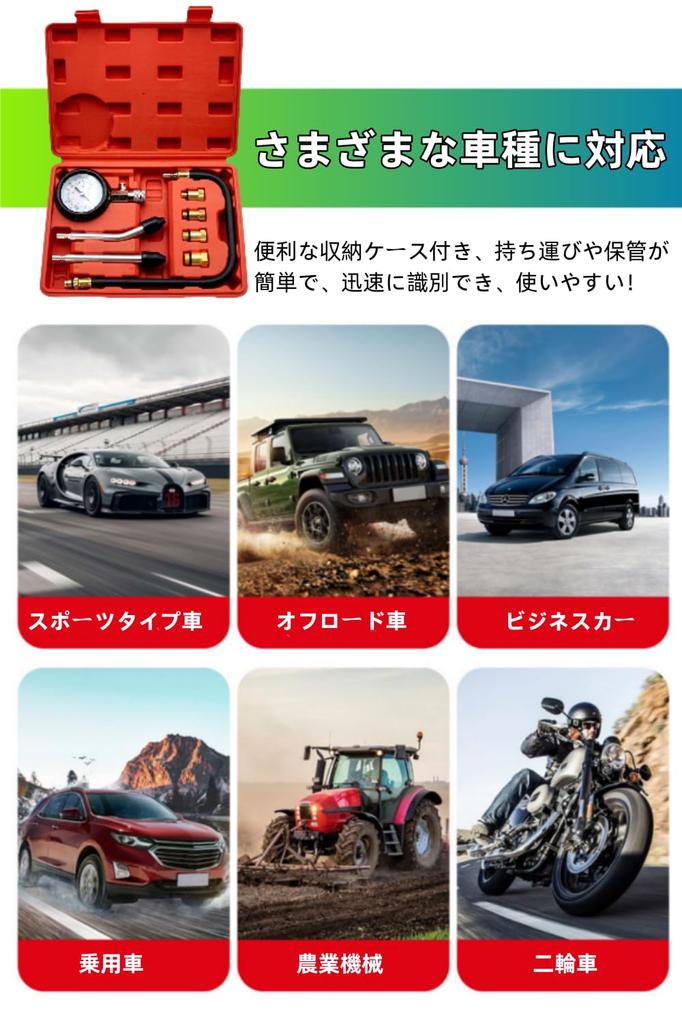 YFFSFDC 8-Piece Compression Gauge Tester Kit for Gasoline Engines, 300 PSI Engine Pressure Gauge, Pressure Measurement Tool for Cars and Motorcycles