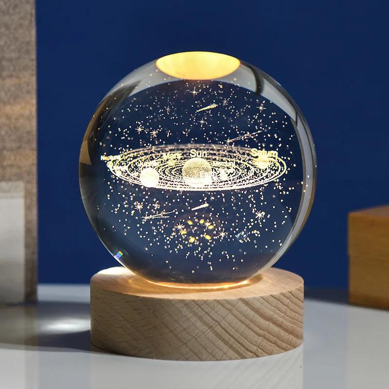 Solar System Globe Galaxy K9 Crystal Ball 3D Laser Engraved Astronomy Planets Ball Fantastic Style Home Decor Cosmic Model Gift