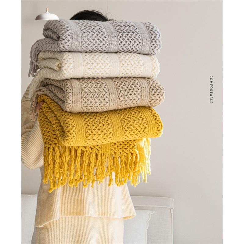 Acrylic Knitted Shawl Blanket Geometric Cable Knit Throw Blanket For Office Couch Sofa Blanket Autumn Winter Cozy Nap Blanket