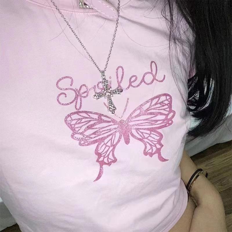 New Fashion Trendy Crystal Pink Zircon Cross Pendant Necklace for Women Girl Crystal Chain Necklace The Spice Girl Party Jewelry