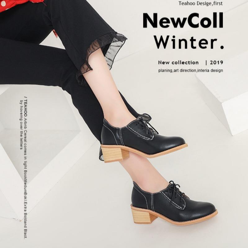 Chunky Heel Retro Leather Shoes British Style High Heel Single Shoes Casual Shoes Fashionable Versatile Women's Shoes