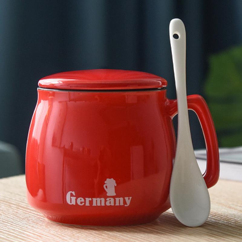 Creative Ceramic Cup With Lid And Spoon Milk Cup Day Breakfast Cup Coffee Cup Customization