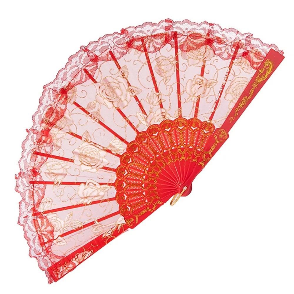Translucent Folding Fan Handheld Spanish Fan Ornaments Ladies Lace Hand Fan Gift