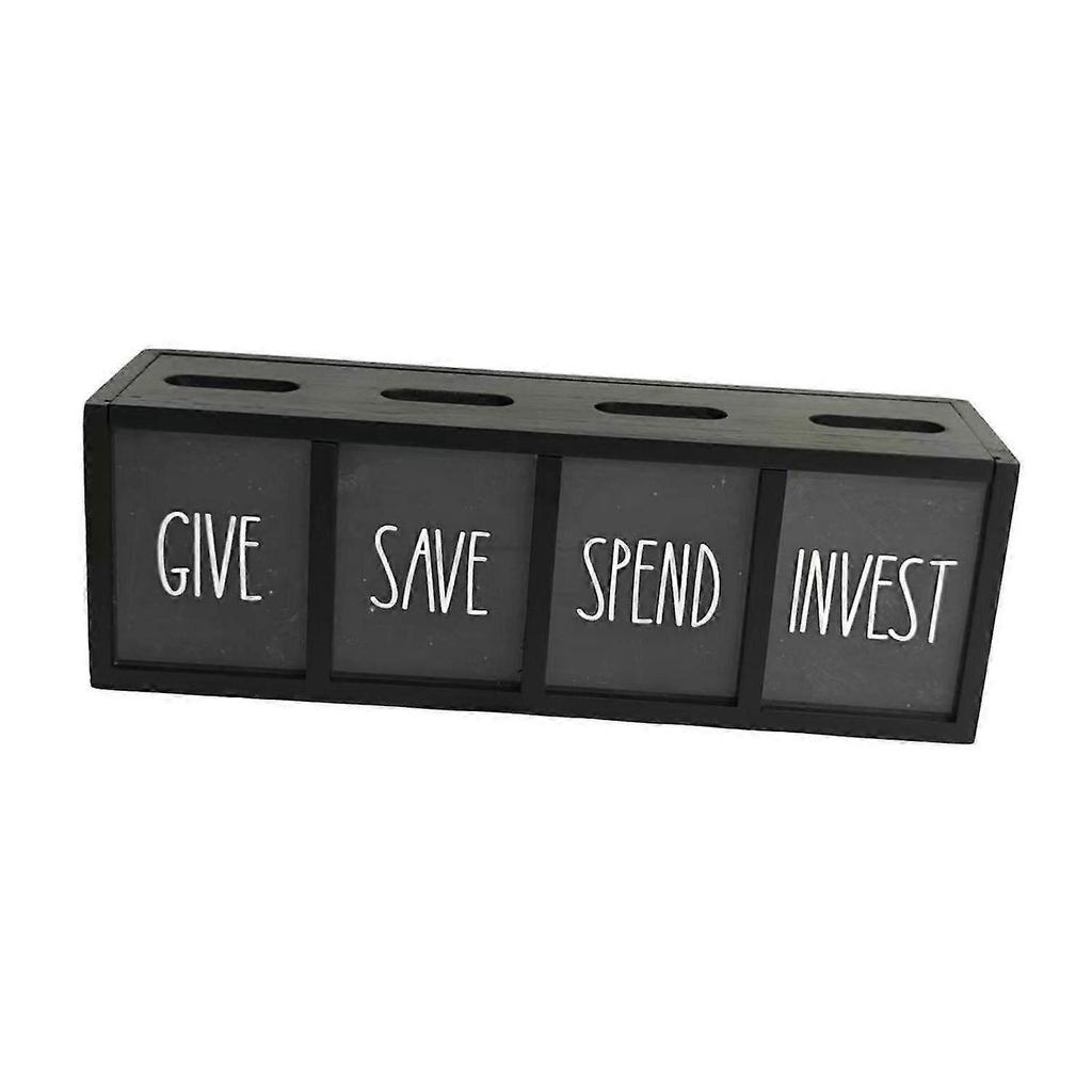 Wooden Piggy Bank Money Saving Box Rustic for Bills with 4 Compartments Change