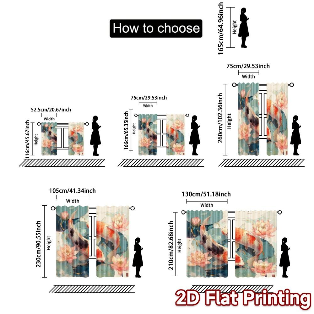 2pcs, 2D FLAT PRINTING Curtains (Without Rod) Koi Serenade Fashionable Popular Curtains Durable Polyester Curtains Decorations