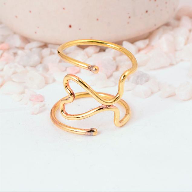 Abstract Wavy Gold Cuff Ring: Bold, multi-layered open design with organic lines, perfect as a modern adjustable statement ring.