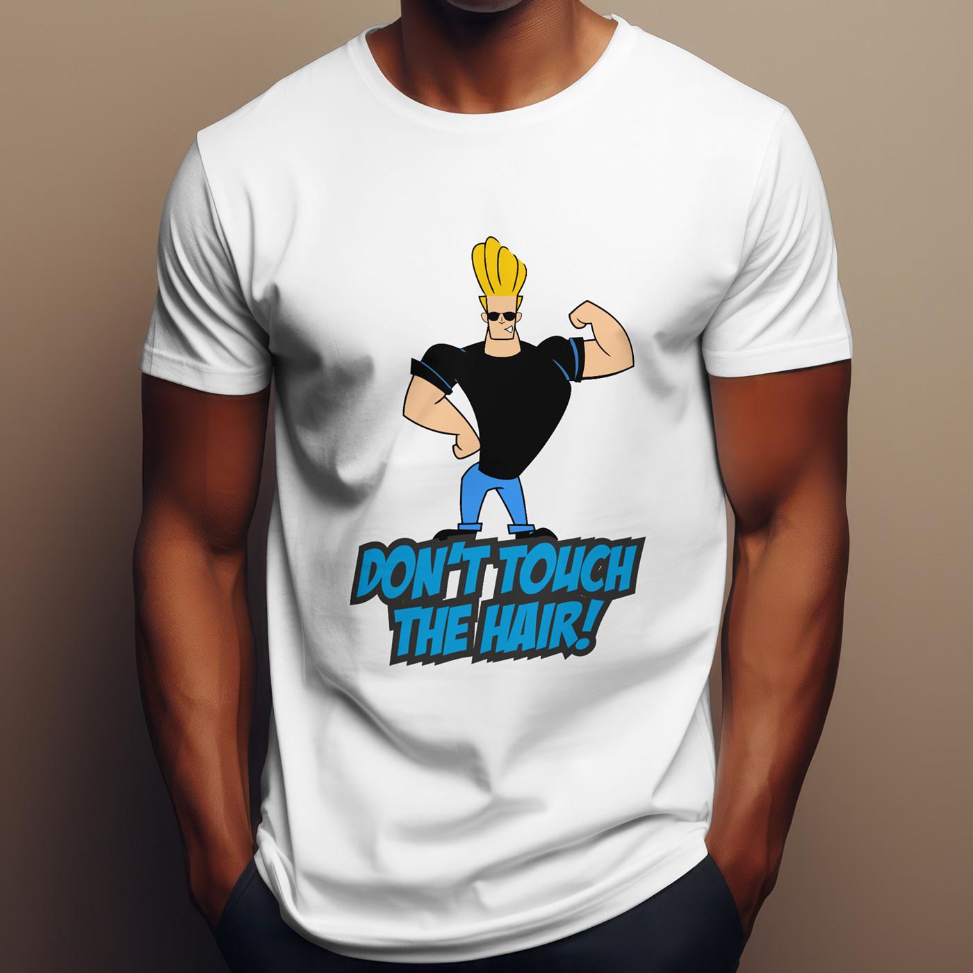 JOHNNY BRAVO DON T TOUCH THE HAIR T-Shirt | Funny 90s TV Cartoon Novelty Tee S разноцветный
