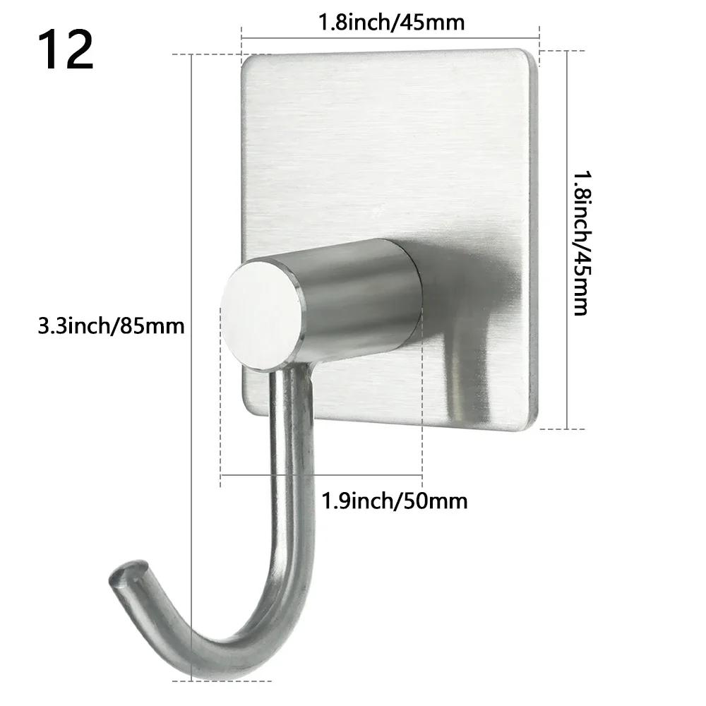 Robe Hook Wall Towel Hook Stainless Steel Coat Hook Rustproof Strong sticky Hook Hanger for Bathroom Kitchen Hardware