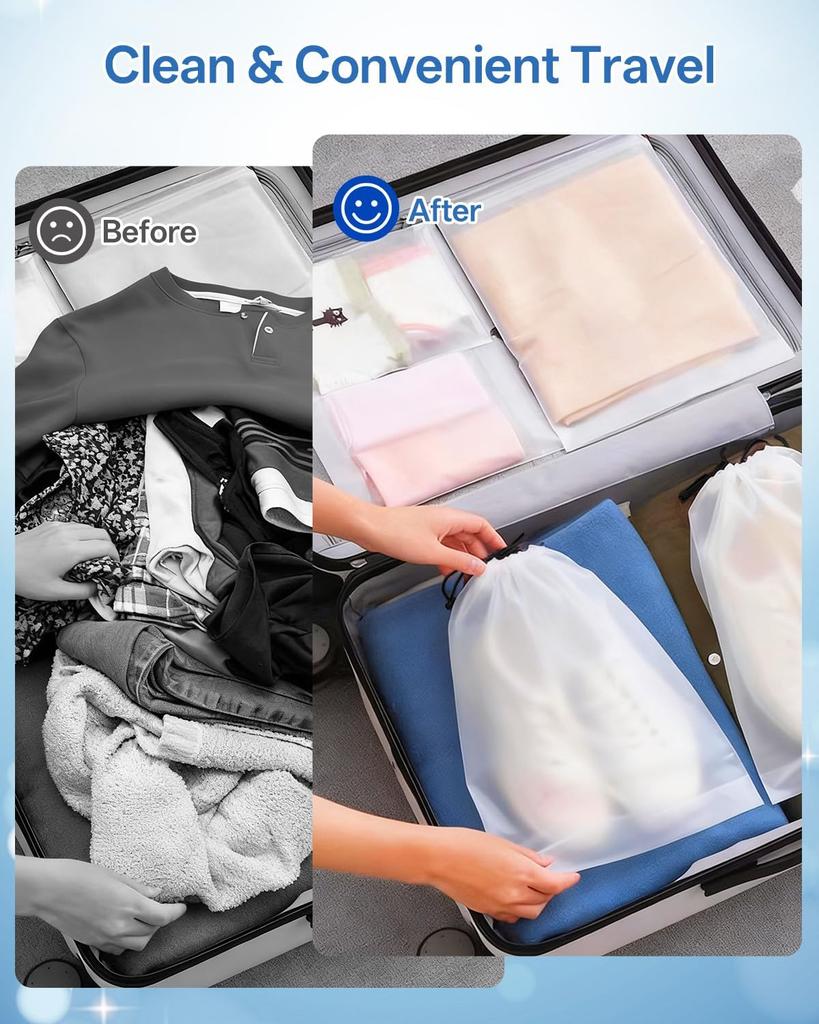 Teskyer 6 Pack Shoe Bags for Travel – Transparent, Waterproof, Portable Shoe Storage for Packing (15.7" X 11.8") – Travel Essentials for Men & Women