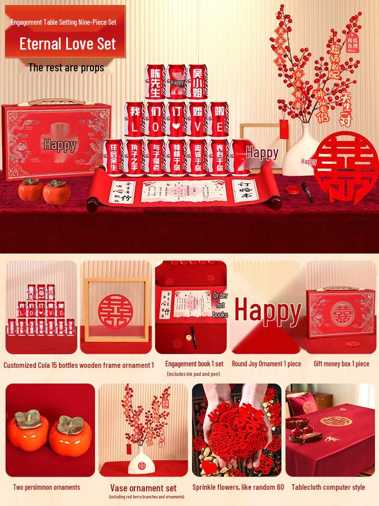 Chinese Style Engagement Decoration Set - KT Board Background, Simple and Elegant Table Setting for Living Room